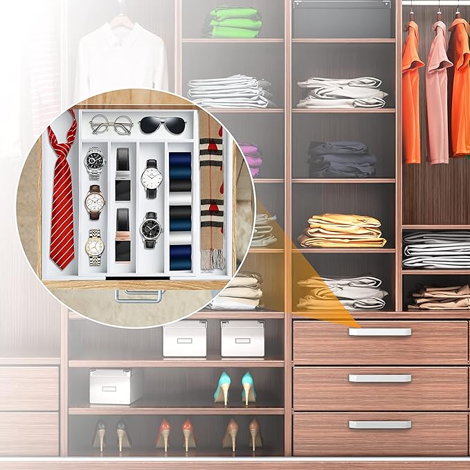 Bellsal White Silverware Organizer Kitchen Drawer Organizer Expandable Bamboo Utensil Holder Cutlery Tray for Kitchen Utensil and Flatware Bedroom Office-Ruum Studio Home
