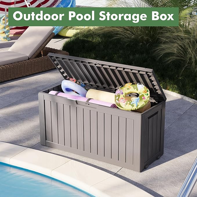 72 Gallon Deck Box Lockable Resin Outdoor Storage Box waterproof Outdoor Container for Patio Furniture Cushions, Pillow-Ruum Studio Home