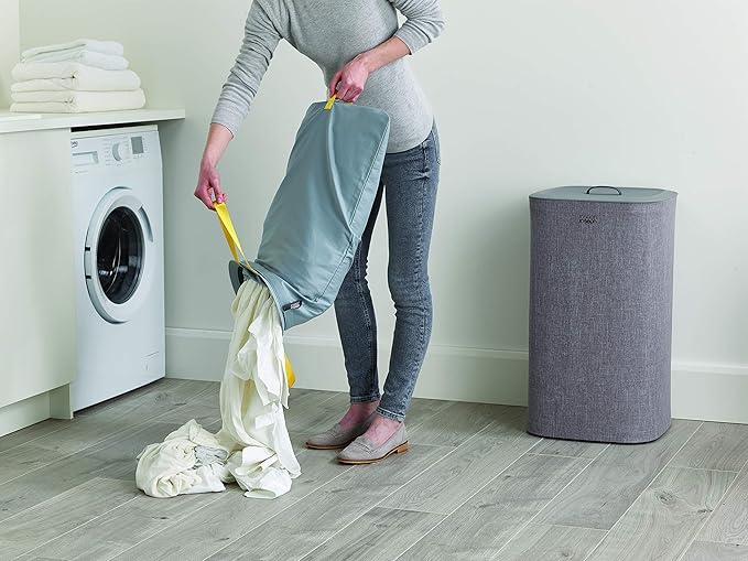 Joseph Joseph Tota 60 liter/15.8 gallon Laundry Hamper Separation Basket with lid, 2 Removable Washing Bags with Handles- Grey-Ruum Studio Home