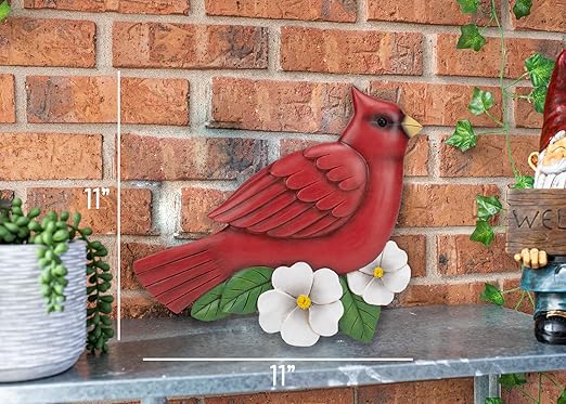NAT & Jules Animal Character Shaped Dimensional Indoor Outdoor 11 inch Cast Resin Decorative Garden Stepping Stone, Patio, Walkway Sculpture Yard Art, Cardinal Red-Ruum Studio Home