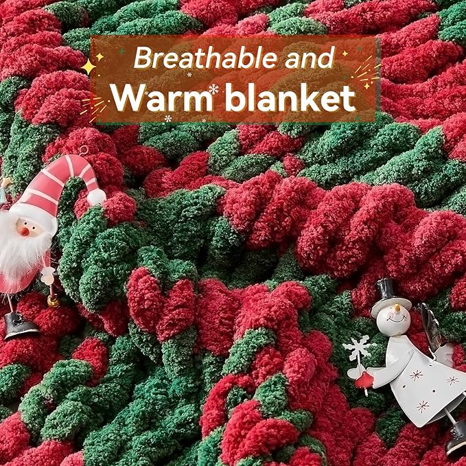 Chunky Knit Throw Blanket, 30''*40'' Knitted Throw Chenille Yarn for Bed Couch, Handmade Stripe Crochet Big Thick Blanket, Machine Washable Cute Comfy Blanket for Home Decor-Ruum Studio Home