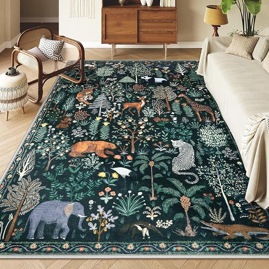 OJIA Jungle Print 8x10 Rugs for Living Room, Green Soft Bedroom Rug Washable Area Rugs 8x10, Modern Dining Room Rug Stain Resistant Floor Carpet for Playroom Kids Nursery Office, Green-Ruum Studio Home