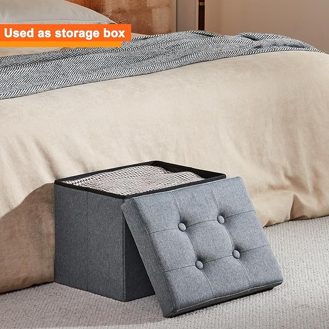 ALASDO Storage Ottoman Footrest Stool Small Ottoman with Storage Foldable Ottomans Foot Rest Footstool Bench for Living Room 17x13x13inches Grey-Ruum Studio Home