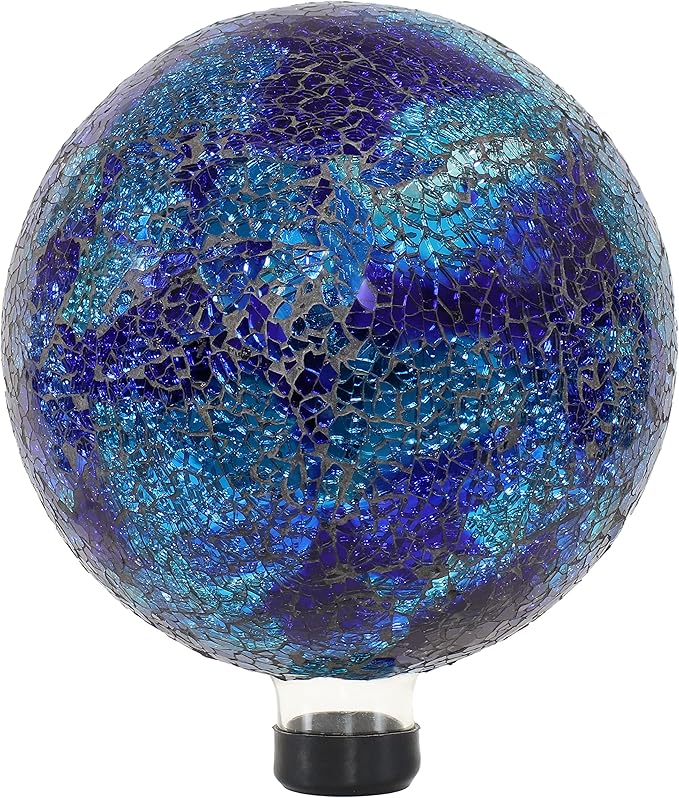 Sunnydaze 10-inch Gazing Ball for Garden - Crackled Glass Mosaic Gazing Globe for Outside - Deep Ocean Swirl Mosaic-Ruum Studio Home