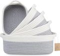 NaturalCozy 5-Piece Rectangle Storage Basket Set- Natural Cotton Rope Woven Baskets for Organizing! Small Basket for Montessori, Baby Nursery, Dog Toy Baskets, Cat Toy Box, Bathroom Organization Bin-Ruum Studio Home