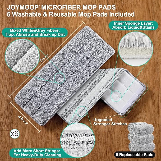 JOYMOOP Mop and Bucket Set with Wringer, Flat Mops for Floor Cleaning, Wall Mop Cleaner with Long Handle, Hardwood Floor Mop with 6 Microfiber Pads-Ruum Studio Home