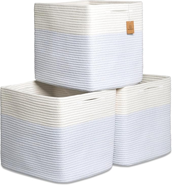 NaturalCozy 13x15x13 Kallax Storage Cubes Bins, 3 Pack | Cotton Rope Cube Storage Bin Woven Baskets for Organizing | Kallax Insert Storage Baskets for Shelves Organizer, Kids Toy, Closet Baby Nursery-Ruum Studio Home