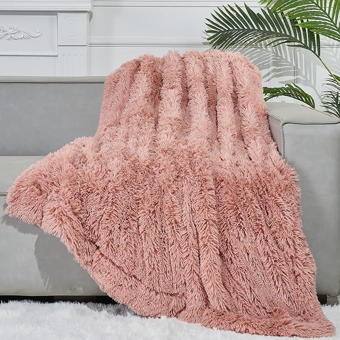 GONAAP Fuzzy Faux Fur Throw Blanket Pink Super Soft Cozy Plush Fuzzy Shaggy Blanket for Couch Sofa Bed (Pink, Throw(50"x60"))-Ruum Studio Home