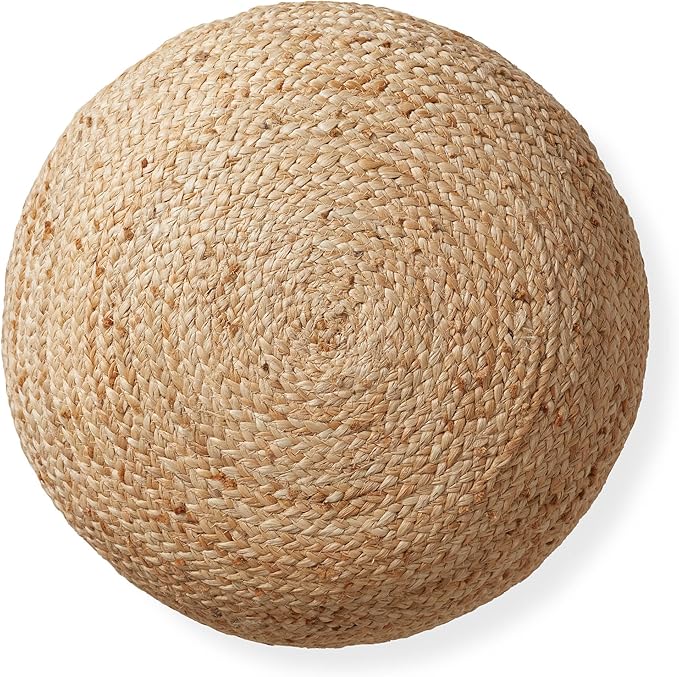 Casafield Hand-Braided Jute Pouf Ottoman Footrest, 19" Round x 10-1/2" High, Natural Woven Boho Floor Cushion, Home Decor for Living Room, Bedroom, Apartment-Ruum Studio Home