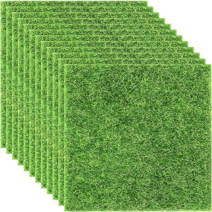 Elcoho 12 Pieces Fake Grass for Crafts Fairy Garden 6 x 6 Inches Artificial Garden Grass for Miniature Ornament Dollhouse DIY Decoration-Ruum Studio Home