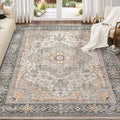 Washable Area Rugs for Living Room - 8x10 Neutral Vintage Distressed Floral Farmhouse Boho Large Soft Floor Rug Indoor Non Slip Carpet for Bedroom Dining Room Office -Forest Green Orange-Ruum Studio Home