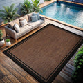 CAMILSON Indoor Outdoor Rug, 10x14 Bordered Nut Brown Black Modern Area Rugs for Indoor and Outdoor Patios, Kitchen and Hallway Mats, Washable Porch Deck Outside Carpet (Border Nut Brown Black 10 x14)-Ruum Studio Home