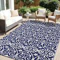 OLANLY Outdoor Rug Waterproof 5x8 ft Clearance, Reversible Outdoor Plastic Straw Rug with Floral Pattern, RV Mat for Patio, Camping, Balcony, Deck, Backyard, Navy & White-Ruum Studio Home