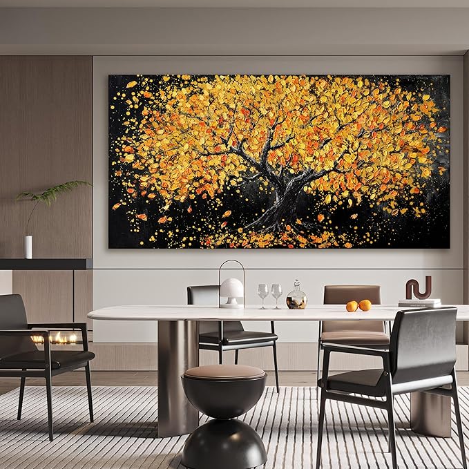 Canvas Wall Art Decor Large Wall Art Pictures for Living Room Artwork for Walls Black and Gold Wall Art Decor Tree of Life Wall Art Modern Wall Art Prints Art Work for Home Office Wall Decor 29" X 58"-Ruum Studio Home
