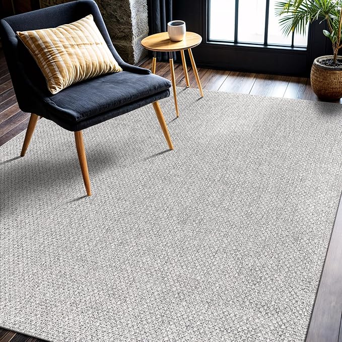 CAMILSON Easy Jute Rug 8x10, Indoor Outdoor Grey Color Area Rugs for Living Room Farmhouse Patio and Kitchen Rug, Solid Boho Woven Design, Easy-Cleaning, Washable Outside Carpet Alfombras (8 x 10)-Ruum Studio Home