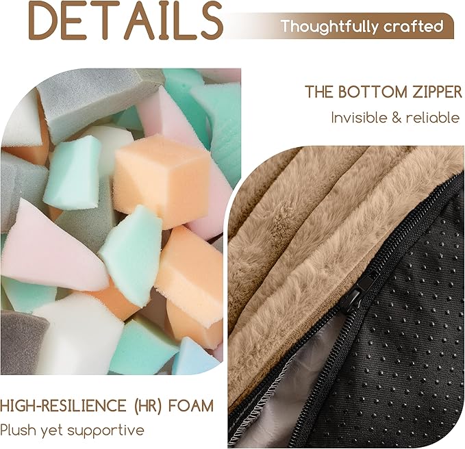 HIGOGOGO Round Stuffed Pouf Ottoman, Corduroy Poufs with High-Density Foam Filling, Furry and Fluffy Pouf Foot Stool Storage Ottoman, 20 X 15 Floor Poufs Foot Rest for Living Room, Brown-Ruum Studio Home