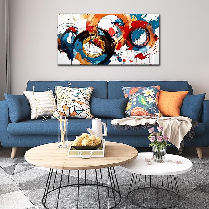Abstract Wall Art Large Canvas Prints Modern Living Room Bedroom Home Office Wall Decor Framed Colorful Circle Abstract Picture Ready to Hang Size 20x40-Ruum Studio Home