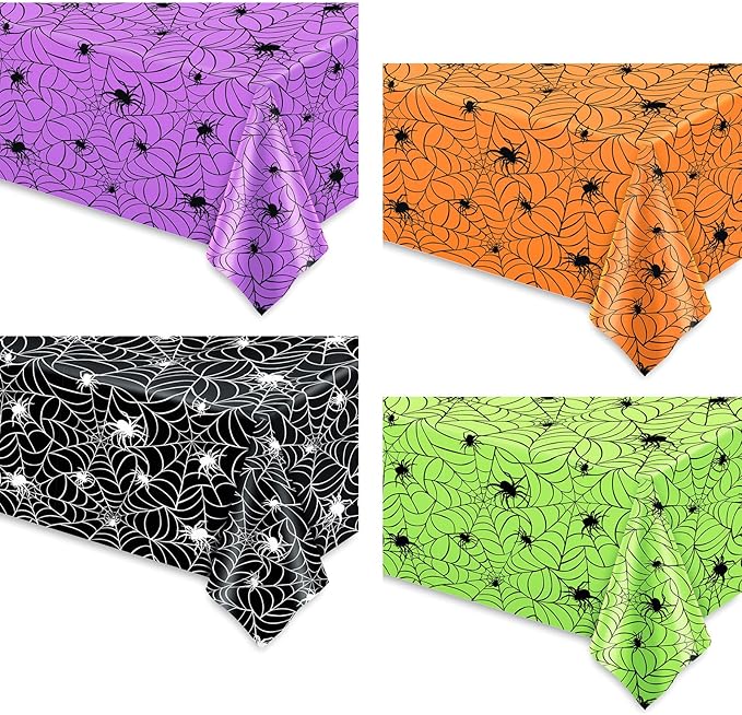 Whaline 4 Pcs Halloween Plastic Tablecloths Colored Spider Web Disposable Table Cover Spiderweb Rectangle Table Cloth for Trick or Treat Holiday Party Decor, 54 x 108 Inch-Ruum Studio Home