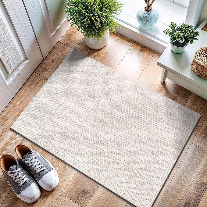 CAMILSON Easy Jute Rug 2x3, Indoor Outdoor Off-White Color Fiber Area Rugs for Bathroom and Kitchen Rug, Herringbone Seagrass Boho Woven Design, Easy-Cleaning, Washable Outside Carpet Alfombras 2 x 3-Ruum Studio Home