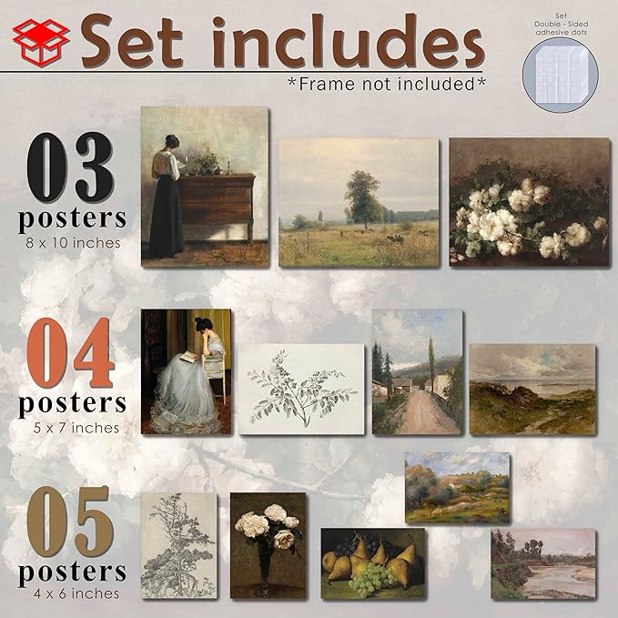 LANCHI95 12 Pcs Vintage Wall Art Decor, Vintage Art Prints, Vintage Posters for Room, Moody gallery wall art, Eclectic French Country Pictures Wall Decor for Bedroom (UNFRAMED)-Ruum Studio Home