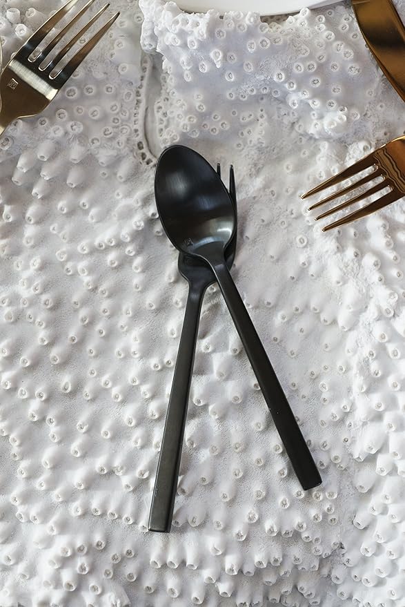 Fortessa Arezzo 18/10 Stainless Steel Flatware, 5 Piece Place Setting, Service for 1, Brushed Black - 5PPS-1656B-05-Ruum Studio Home
