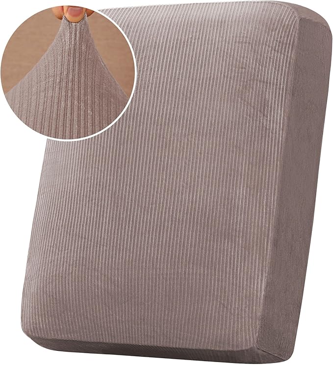 H.VERSAILTEX Velvet Stretch Couch Cushion Cover Plush Cushion Slipcover for Chair Cushion Furniture Protector Seat Cushion Sofa Cover (1 Piece Armchair Cushion Covers, Taupe Striped)-Ruum Studio Home
