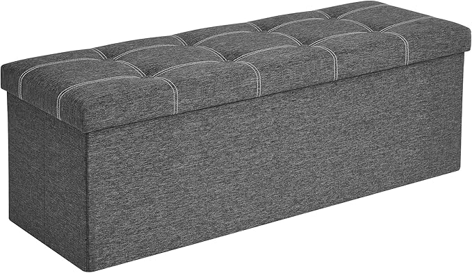SONGMICS Mazie Collection - 43 Inches Ottoman Storage Bench, 35 Gal. Folding Chest with Breathable Linen-Look Fabric, Load up to 660 lb, for Entryway, Living Room, Bedroom, Dark Gray ULSF077G04-Ruum Studio Home
