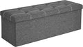 SONGMICS Mazie Collection - 43 Inches Ottoman Storage Bench, 35 Gal. Folding Chest with Breathable Linen-Look Fabric, Load up to 660 lb, for Entryway, Living Room, Bedroom, Dark Gray ULSF077G04-Ruum Studio Home