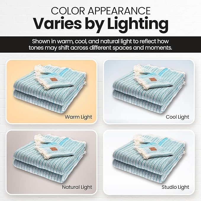 Gold Case Throw Blanket for Couch – 100% Recycled Turkish Cotton Blankets – Elegant Decorative Throw Blankets for Living Room Sofa – Woven Throws for Couch – Vintage Turquoise– 50x60 (Set of 2)-Ruum Studio Home