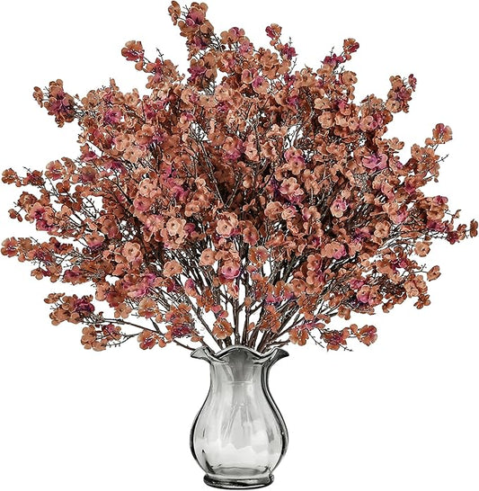 Sggvecsy 15 Pcs Babys Breath Artificial Flowers Gypsophila Bouquets Bulk Real Touch Fake Silk Flowers for Home DIY Floral Arrangement Table Centerpiece Fall Autumn Decoration (Orange Brown)-Ruum Studio Home