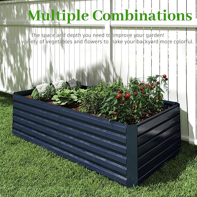 8x4x2 ft Outdoor Raised Garden Bed, Large Metal Planter Raised Beds, Planters for Outdoor Plants for Vegetables, Flowers, Herbs, Fruits, and Succulents.(4 Pcs,Blue)-Ruum Studio Home