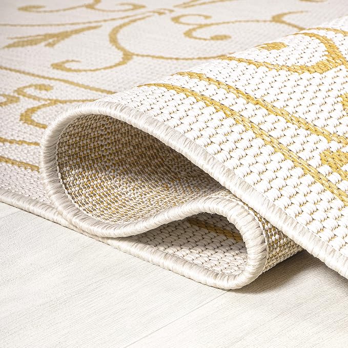 JONATHAN Y Vintage Filigree Indoor Outdoor Area Rug 4X6 Cream/Yellow, Charleston Textured Weave for Backyard, Patio, Porch, Easy-Cleaning, High Traffic, Pet-Friendly, Non-Shedding (SMB106M-4)-Ruum Studio Home