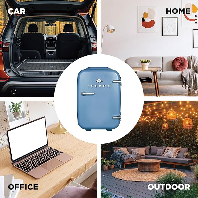IBMF4SLT Fridge for Bedroom, Skincare, Portable Cooler & Warmer for Makeup, for Office & Home Refrigerator, Mini (4 L / 6-Can), Slate Blue-Ruum Studio Home
