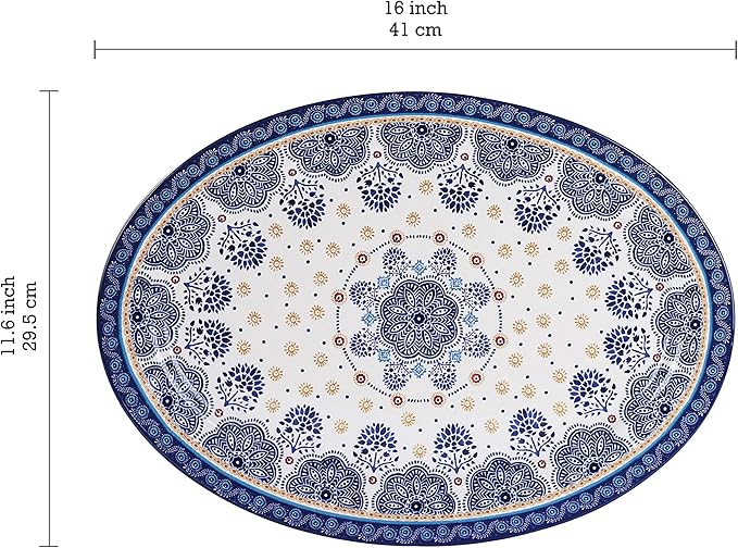 Bico Blue Talavera Ceramic 16 inch Oval Platter, Microwave & Dishwasher Safe-Ruum Studio Home