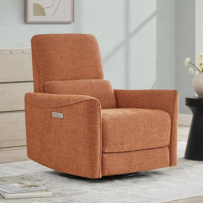 CHITA Power Recliner Chair Swivel Glider, FSC Certified Fabric Living Room Nursery Reclining Sofa Chair with Lumbar Support,Terracotta-Ruum Studio Home