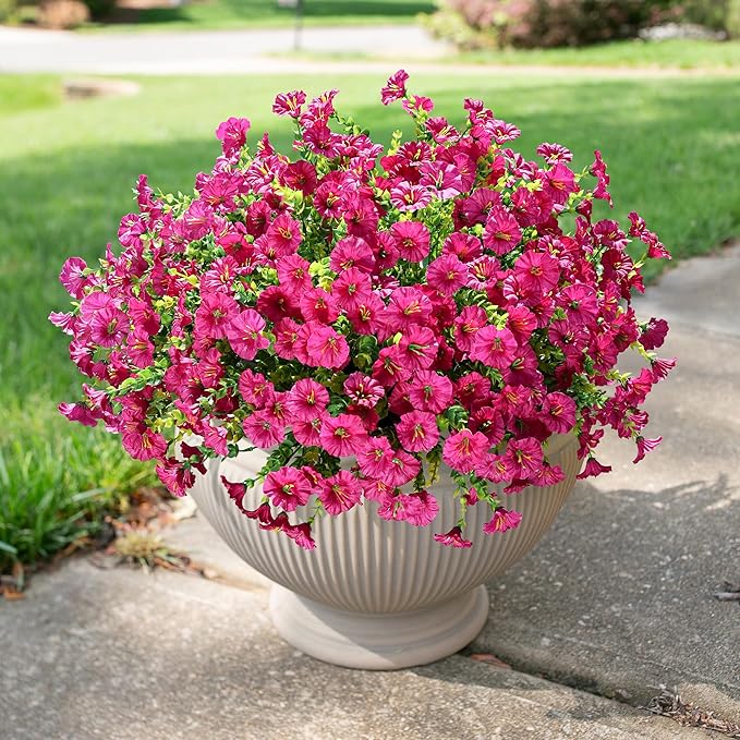 Artificial Flowers for Outdoors Fake Plants, 12 Bundles Faux Fuchsia Morning Glory UV Resistant Look Real Silk Flowers for Outside Planter Front Door Porch Patio Yard Fall Autumn Decoration-Ruum Studio Home