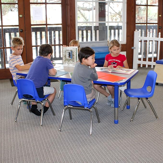 FDP Rectangle Activity School and Classroom Kids Table (30 x 60 inch), Toddler Legs, Adjustable Height 15-24 inches - Gray Top and Blue Edge-Ruum Studio Home