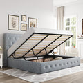 Allewie King Size Lift Up Storage Bed, Button Tufted Headboard with Wingback, Hydraulic Support, No Box Spring Needed, Grey Blue-Ruum Studio Home