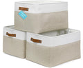 OrganiHaus Extra Large Fabric Storage Bins for Shelves 16x13in, Closet Storage Baskets for Shelf Organizing, Canvas Rectangle Bins for Organization, Linnen Baskets for Organizing - Beige/Off-White-Ruum Studio Home