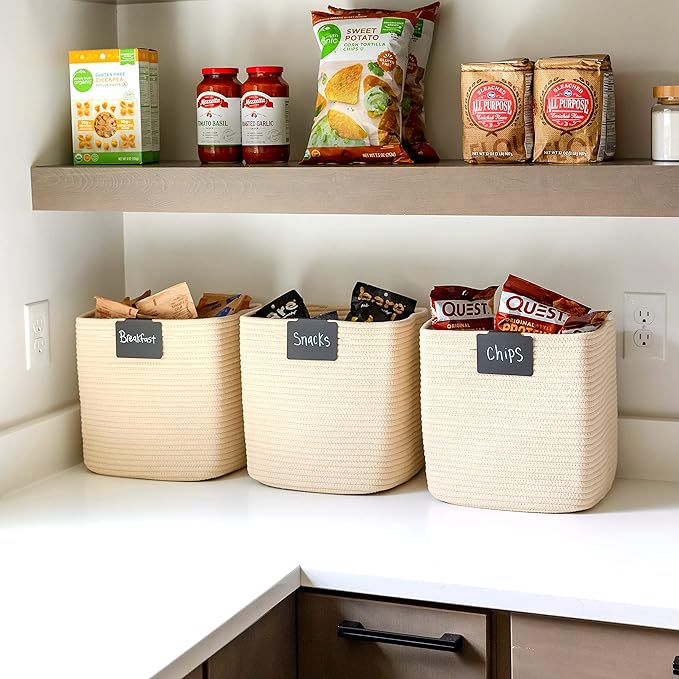 NaturalCozy Storage Cubes 11 Inch Cotton Rope Woven Baskets for Organizing, 3-Pack | Cube Storage Bin | Square Storage Baskets for Shelves Organizer, Classroom, Kids Toy Bins, Closet, Baby Nursery-Ruum Studio Home