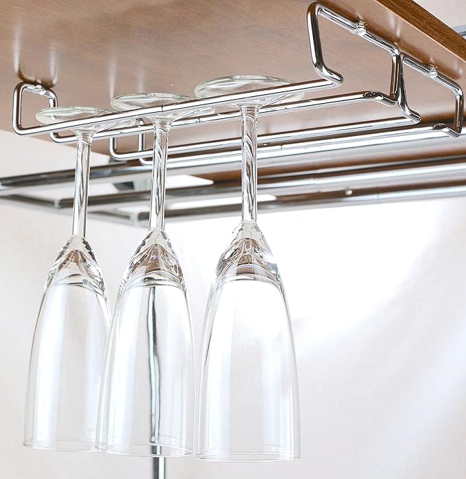 DecoBros 2PK Single Rail Wine Glass Stemware Rack Holder, Chrome-Ruum Studio Home