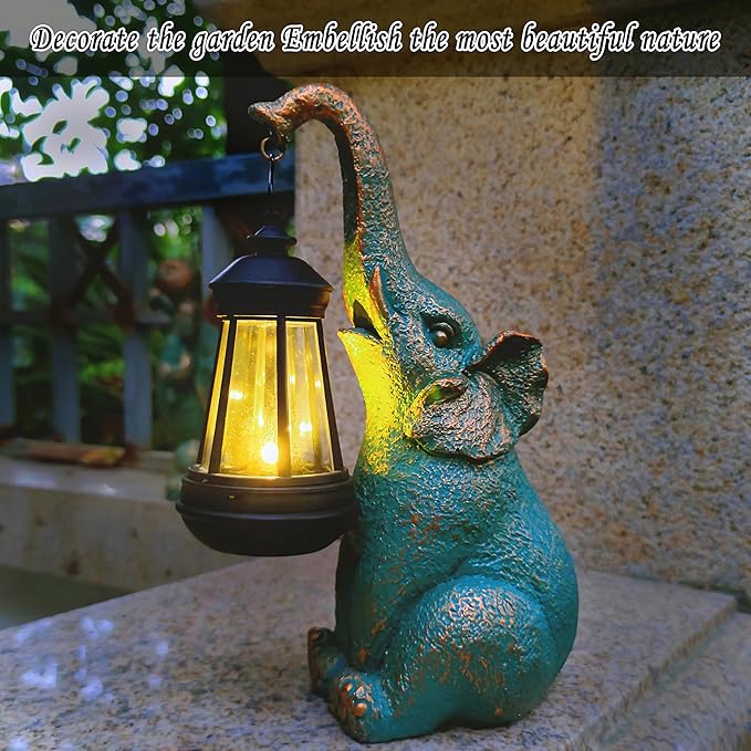 Elephant Garden Statue Outdoor Décor with Solar Lights Lantern,Elephant Solar Light Figurines Outside Decorations for Yard，Lawn Patio, Balcony, Unique Housewarming Gifts-Ruum Studio Home