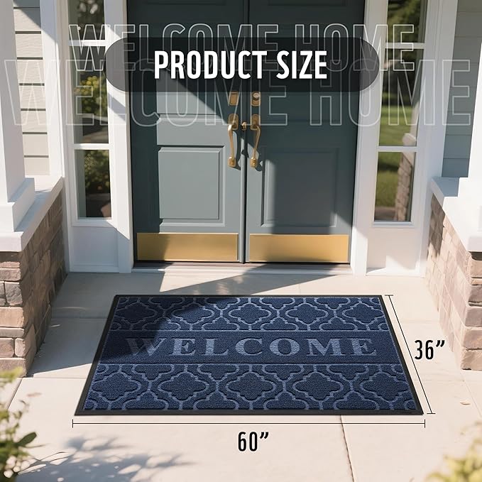 Yimobra Welcome Mat Outdoor Indoor, All-Season Waterproof Front Door Mat Outside Entrance, All-Weather Heavy Duty Non-Slip Doormat, Low Profile Porch Patio Entrance Mats, 60x36, Blue-Ruum Studio Home