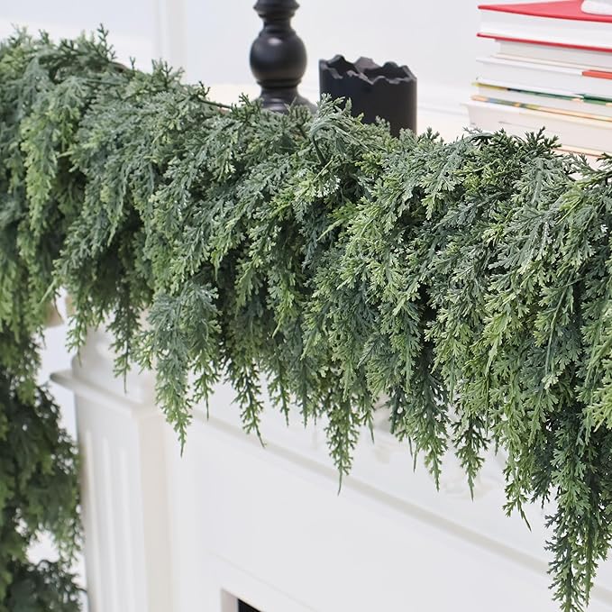 Christmas Cedar Garland Artificial Real Touch Thickness Realistic Greenery Pine Garland for Mantle Fireplace Outdoor Indoor Christmas Decorations 6FT-Ruum Studio Home