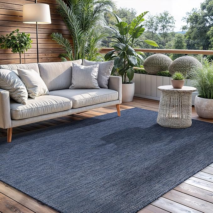 CAMILSON Outdoor Rug 10x14 Modern Area Rugs for Large Indoor and Outdoor Patios and Porches - Waterproof, Washable, Non-Shedding, Easy-to-Clean Outside Carpet (10 x 14, Solid - Navy Blue)-Ruum Studio Home
