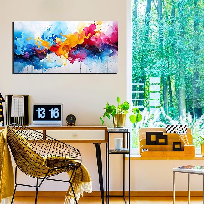 Alsingbago Large Colorful Abstract Canvas Wall Art for Living Room Bedroom Home Office Modern Wall Decor Blue Orange Pink Gray Abstract Picture Ready to Hang Size 24x48-Ruum Studio Home