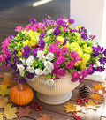 Artificial Flowers for Outdoors Fake Plants Outside Decoration, 12 Bundles Silk Colorful Morning Glory with Eucalyptus UV Resistant Realistic Faux Flowers for Planter Front Door Garden Yard-Ruum Studio Home