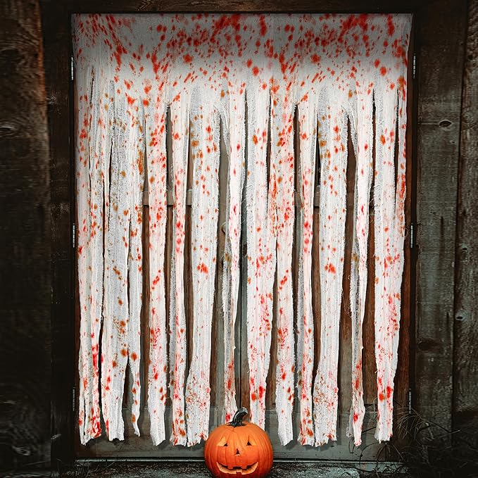 RunNico 85" x 60" 2pcs Halloween Door Curtain Decoration with Bloody Hand Prints - Bloody Doorway Curtain Halloween Creepy Cloth for Haunted House, Horror Theme Party-Ruum Studio Home