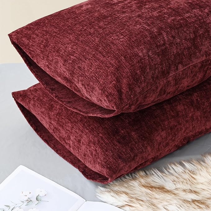 CaliTime Throw Pillow Covers Decorative 20 X 26 Inches Pack of 2 Cozy Chenille Standard Pillow Shams Cases for Couch Sofa Bed Living Room Home Burgundy-Ruum Studio Home