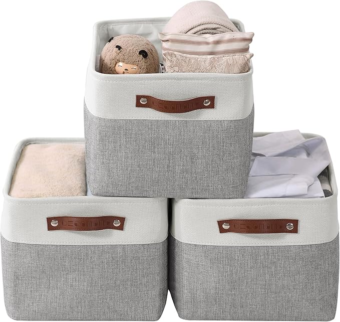 DECOMOMO Storage Baskets for Shelves - Fabric Closet Organizers and Storage Bins, Perfect Baskets for Organizing Closet Toys Nursery (Grey and White, XL - 3 Pack)-Ruum Studio Home